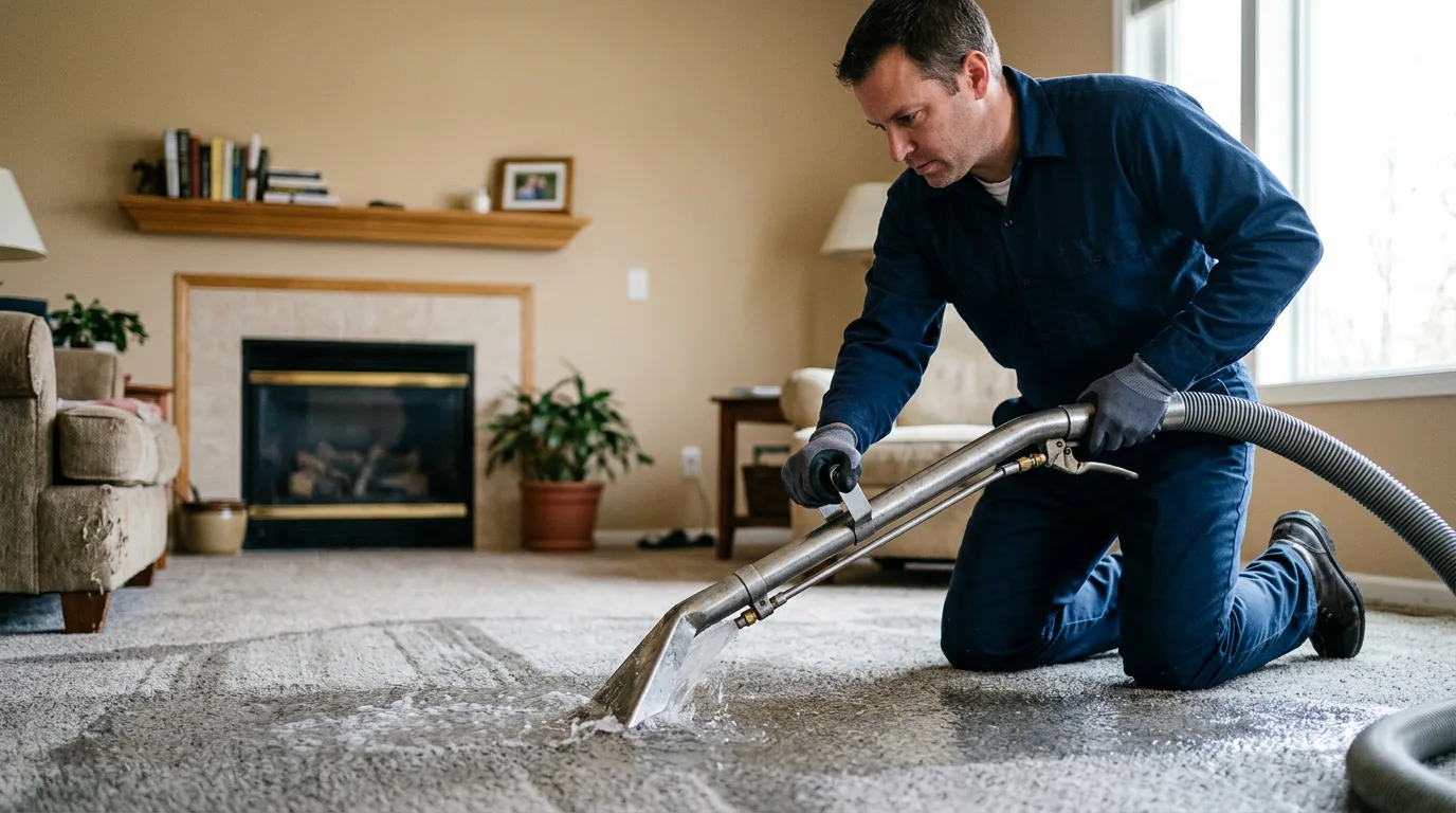 Water damage restoration technician working near East Smithfield, PA